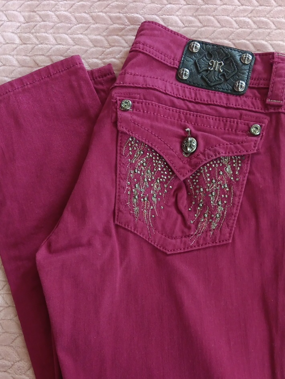 Miss Me Fuchsia Jeans with Embellished Button Detail